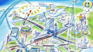 Illustration of a city in the future