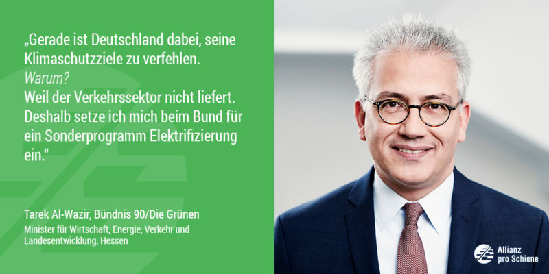 Tarek Al-Wazir sieht Nachholbedarf bei der Elektrifizierung der Schiene (Allianz pro Schiene)