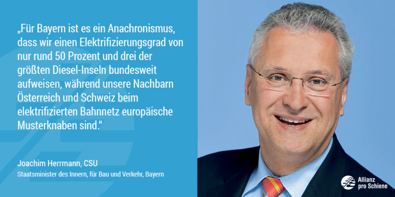 Joachim Herrmann sieht Nachholbedarf bei der Elektrifizierung der Schiene (Allianz pro Schiene)