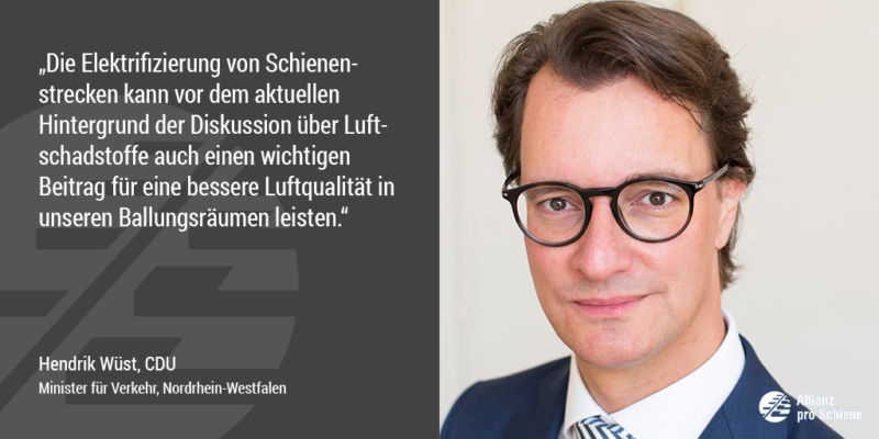 Hendrik Wüst sieht Nachholbedarf bei der Elektrifizierung der Schiene (Allianz pro Schiene)