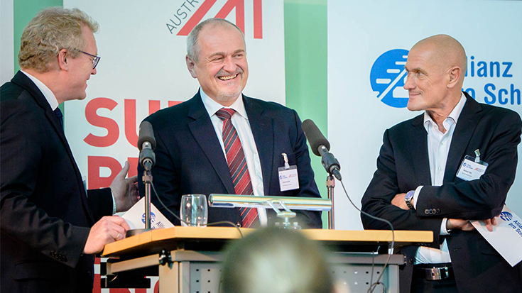Vorstellungstalk neue Fördermitglieder (vl.l.): Dirk Flege (Allianz pro Schiene), Johann Feindert (GATX Rail Germany GmbH) und Manfred Fuhg (Siemens Mobility GmbH)