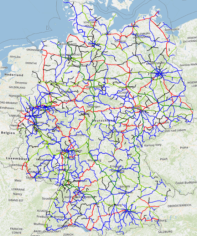 Das Schienennetz der Eisenbahnen in Deutschland