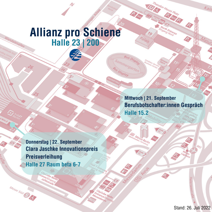 Lageplan der InnoTrans mit Allianz pro Schiene Veranstaltungen