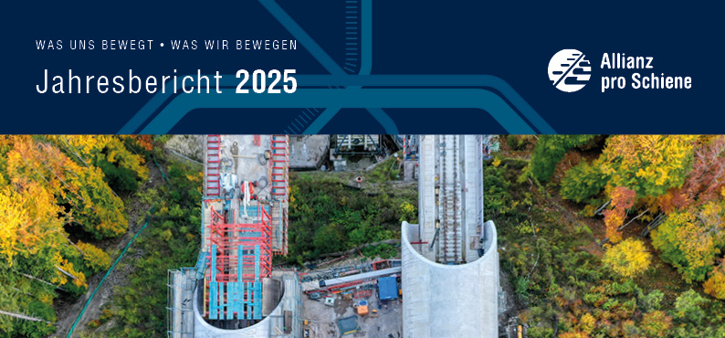Deckblatt zum Jahresbericht 2025 (Allianz pro Schiene)
